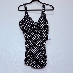 Coco Reef Polka Dot Mod One-piece with Ruffle Overlay 38D NWT